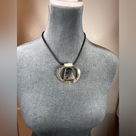 Designer Handcrafted Art pendant with freshwater pearl and polished stone - Picture 1 of 9